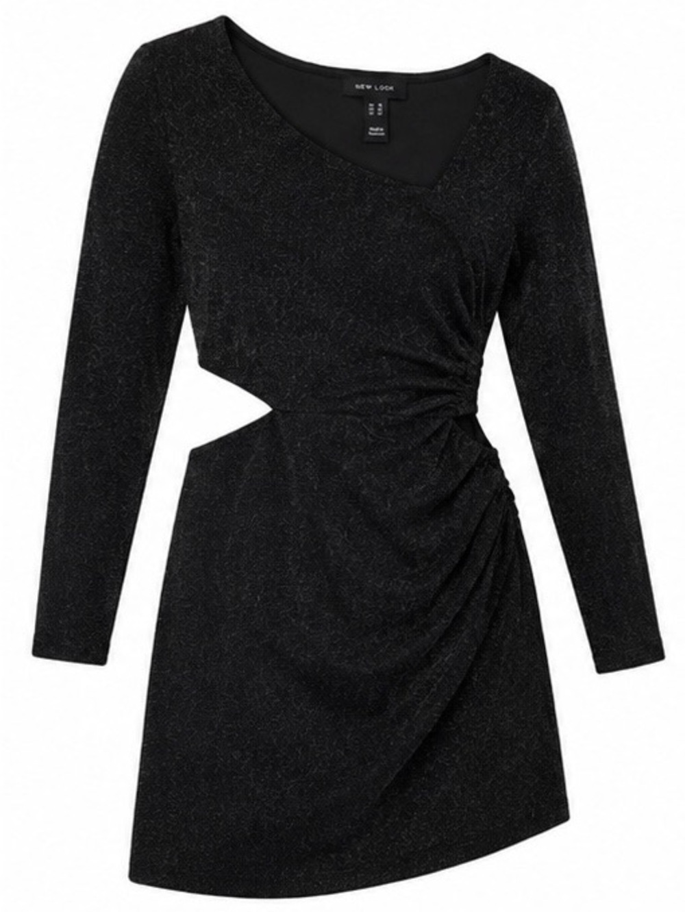 New Look Black Shimmer Cutout Ruched Long Sleeve Mini Dress